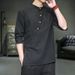 2024 New Chinese Style Summer Cotton Hemp 3/4 Sleeve with Oblique Front and Solid Standing Collar Casual Shirt_viptrois.com