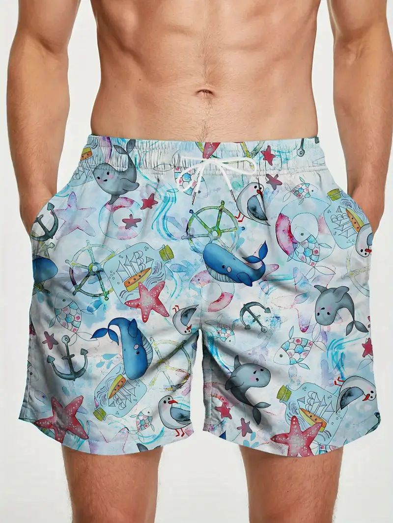 Men's Clothing Men's Four Seasons Casual 3D Printed Straight Shorts Sports Cross Border Beach Shorts With Drawstring_viptrois.com