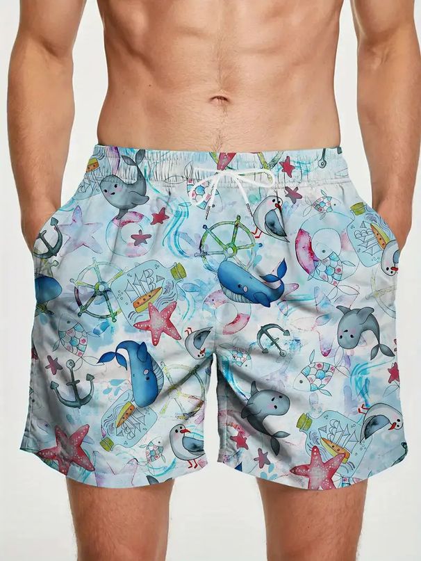 Men's Clothing Men's Four Seasons Casual 3D Printed Straight Shorts Sports Cross Border Beach Shorts With Drawstring_viptrois.com