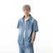 Men's Clothing Fashion Cleanfit Washed Casual White Short Sleeved Shirt Suit Spring And Summer_viptrois.com