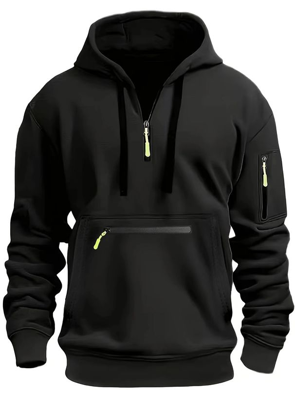 Autumn Winter With Pockets Waterproof Zipper Multi-Pocket Pullover Men's Sports Casual Hoodie_viptrois.com