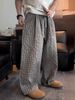 Men's Clothing Textured Bubble Plaid Pants Summer Thin Drape Wide Leg Casual Pants Loose Breathable Straight Trousers_viptrois.com