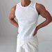White Ribbed Stretch Slim Fit Vest Style Men's Summer Sleeveless T-Shirt Casual Sports Top_viptrois.com