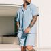 Men's Clothing Summer Casual Lapel Shirt Short Sleeved Shorts Men's Suit_viptrois.com