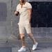 Men's Clothing Waffle Color Matching Short Sleeved Shorts Two Piece Casual Suit_viptrois.com