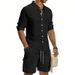 Men's Linen Long Sleeve Shirt & Cargo Shorts Set | American Style Summer Casual Workwear Vacation Outfit_viptrois.com
