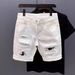 Men's Clothing Cat Whisker Big Hole White Denim Shorts Men Ins Trend Summer New Style Scratched Casual Non Elastic Shorts_viptrois.com