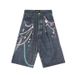 Hip Hop Chains Printed Jeans Shorts Streetwear Blue Casual Denim Shorts For Male Loose Fit_viptrois.com