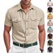 Men's Clothing Casual Outdoor Loose Heavy Lapel Corduroy Workwear Short Sleeved Shirt_viptrois.com