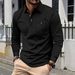 Classic Waffle-Knit Polo Shirt – Long Sleeve Button-Up Collar With Pocket (Khaki/Black/Grey/Wine/Green/White, S-XXXL)_viptrois.com