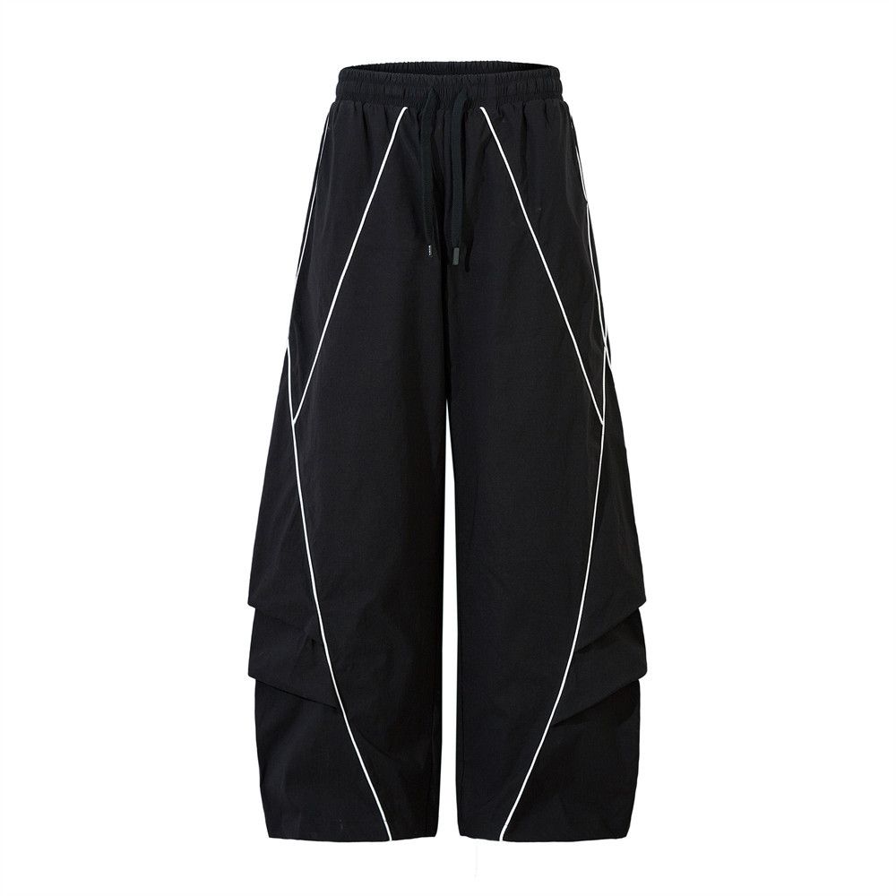 Men's Clothing Ribbon Decorated Casual Pants Loose Wide Leg Pants For Boys Street Trend Ins Design Sports Pleated Drape Long Pants_viptrois.com