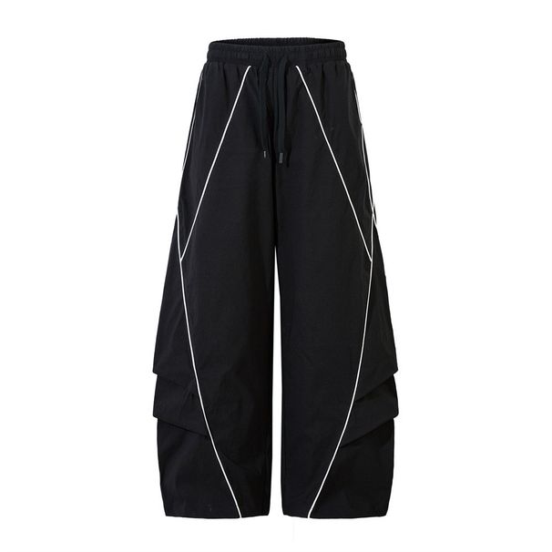 Men's Clothing Ribbon Decorated Casual Pants Loose Wide Leg Pants For Boys Street Trend Ins Design Sports Pleated Drape Long Pants_viptrois.com