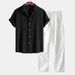 Men's Stylish Short Sleeve Linen Shirt & Pants Set With 3D Digital Print - Comfortable Summer Outfit For Casual Wear_viptrois.com