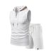 Men's Clothing Summer Men's Casual Sports Set Loose Knit Drawstring Waffle Sleeveless Hooded Vest And Shorts Style_viptrois.com