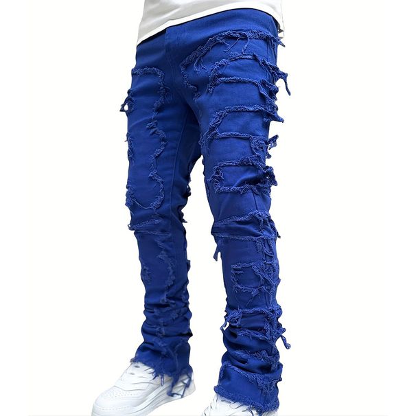 Trendy Patchwork Jeans For Women & Men – Stretch Denim Straight-Leg Pants With Custom Embroidery (S-XXL)_viptrois.com