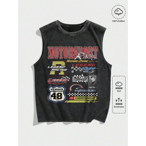 Pure Cotton European Size ROMWE MEN Street Life Men's Racing Vintage Style Cross-border_viptrois.com