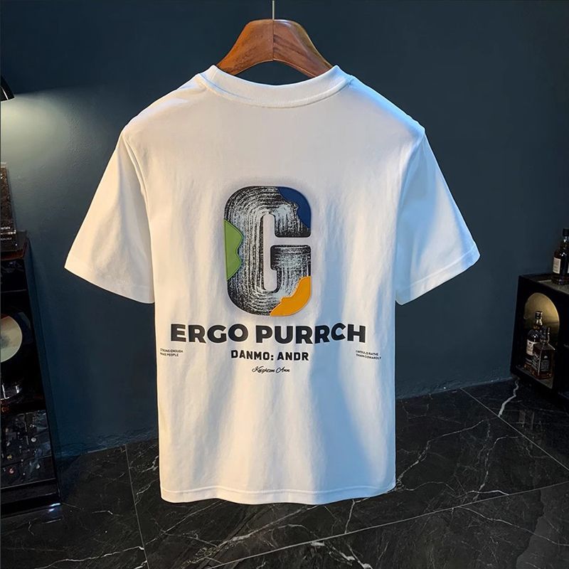 High-end Short-sleeved T-shirt Men's Summer New Breathable Printed Loose Top Pure Cotton Men's Versatile Casual T-shirt_viptrois.com