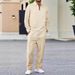 Autumn New Waffle Solid Color Lapel Half Zip Long Sleeve Polo Shirt Trousers Casual Suit_viptrois.com
