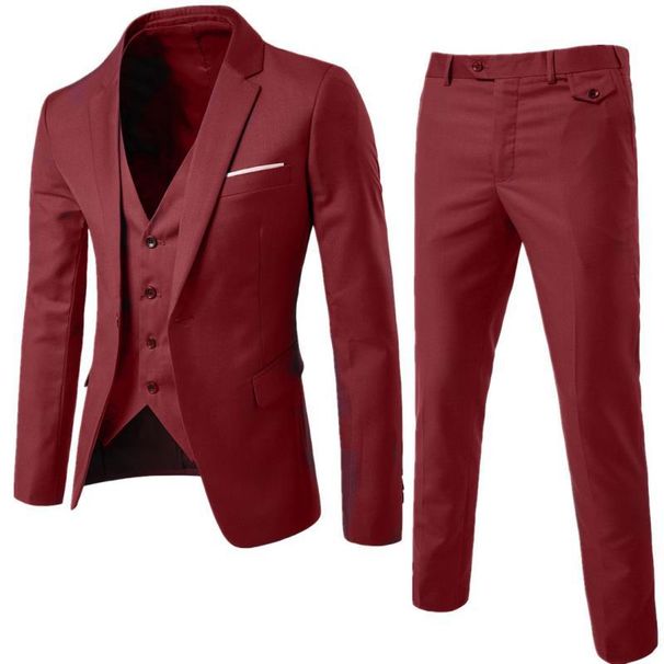 Business casual suit three-piece groomsman wedding one-button suit S-6XL_viptrois.com