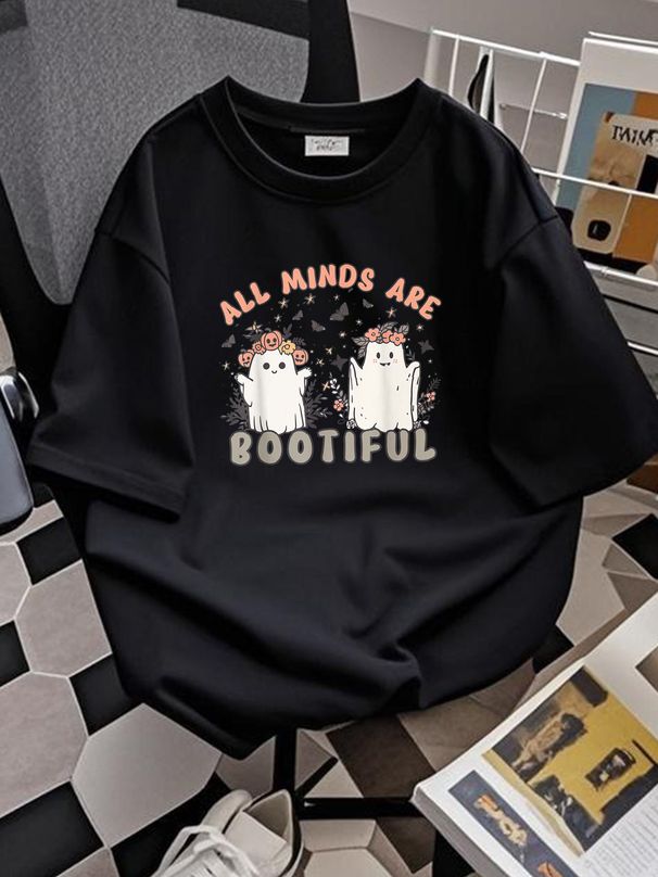 Mental Health Autism Awareness Cute Ghost Teacher Halloween T-Shirt Unisex Print Round Neck Short Sleeve Streetwear Graphic Slightly Stylish Top For Everyday Wear Women Designer Clothes Summer Breathable Soft Versatile T-Shirt For Women Casual_viptrois.com