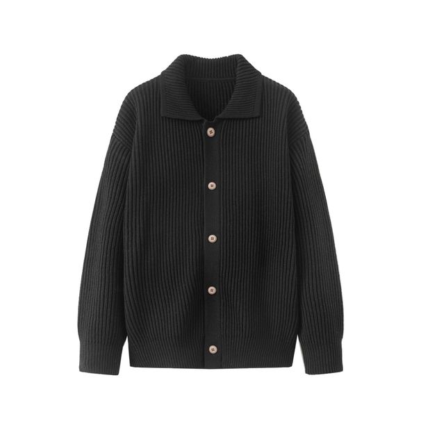Pure 2025 Autumn Winter Cardigan Men Korean Style Trendy Turn-Down Collar Outerwear Knitted Sweater Versatile Casual Solid_viptrois.com