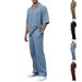 New Summer Sports Suit For Men Solid Color Lapel Short Sleeve Top And Pants Casual Two-Piece Set_viptrois.com