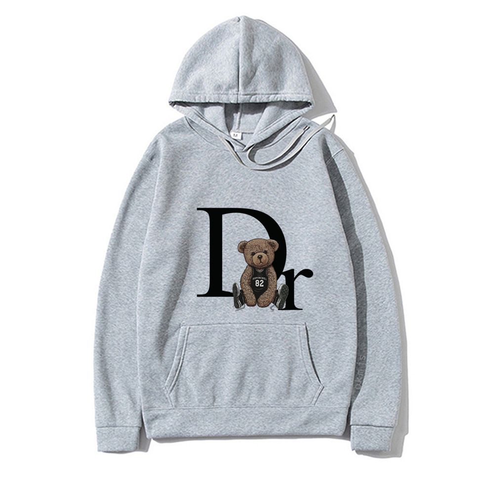 Men's Clothing Velvet Sweatshirt Plain Dr Teddy Bear Print Kangaroo Pocket Drawstring Print Hoodie_viptrois.com