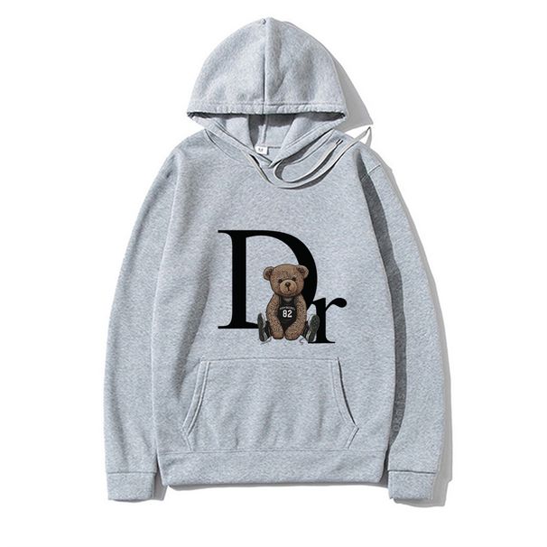 Men's Clothing Velvet Sweatshirt Plain Dr Teddy Bear Print Kangaroo Pocket Drawstring Print Hoodie_viptrois.com
