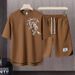 Men's Clothing 2024 Waffle Casual Summer Suit Men's Loose Teen Short sleeved T shirt Shorts Handsome Two piece Suit_viptrois.com