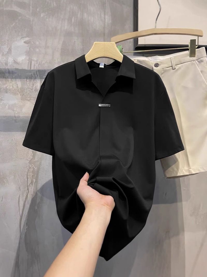 Men's Wrinkle-Resistant Short-Sleeve Shirt – Breathable & Stylish Casual Office Wear (Black/White/Deep Brown, Sizes M-3xl)_viptrois.com