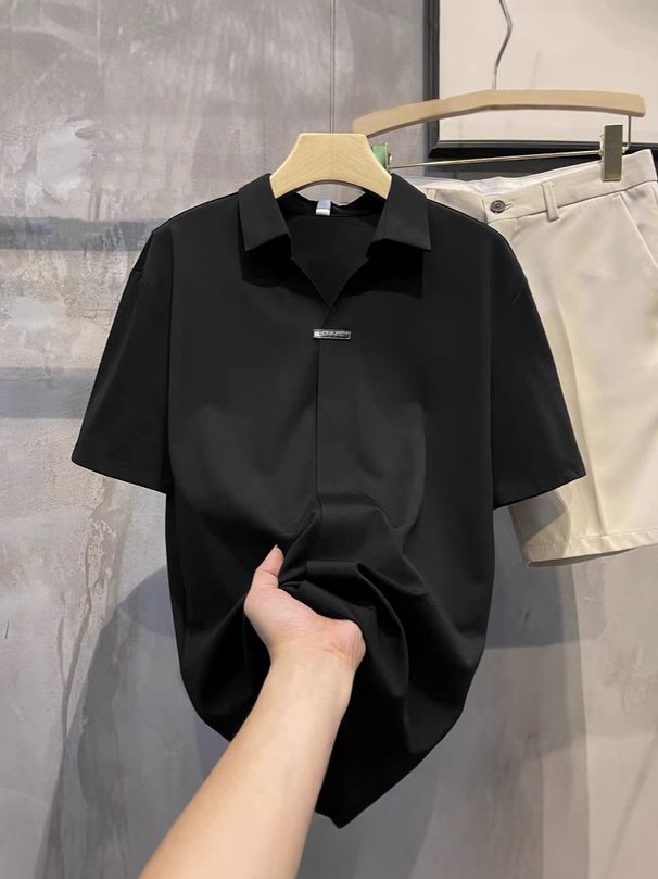 Men's Wrinkle-Resistant Short-Sleeve Shirt – Breathable & Stylish Casual Office Wear (Black/White/Deep Brown, Sizes M-3xl)_viptrois.com