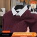 Winter Thickened Collar Cable Knit Long Sleeve Sweater Two-Piece Men's Base Shirt With Wool Blend_viptrois.com