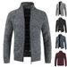 Men's Fleece Lined Zip Up Sweater - Warm Winter Knit Cardigan With Stand Collar, Solid Color Casual Outerwear_viptrois.com