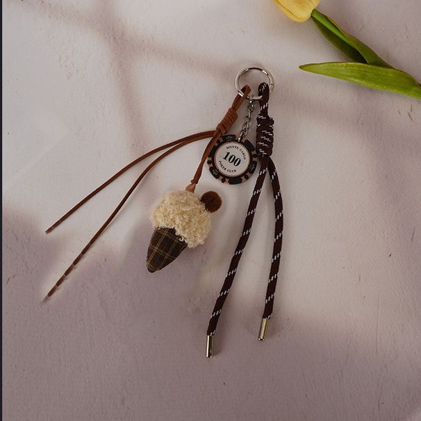 Bag Charm Bag Hanging Braided Rope Pendant New Fabric Ice Cream Plush Coffee Color Car Key Chain Bag Pendant_viptrois.com