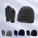 winter wool hat warm earmuffs winter hat gloves set men's knitted hat plus velvet thickened women_viptrois.com