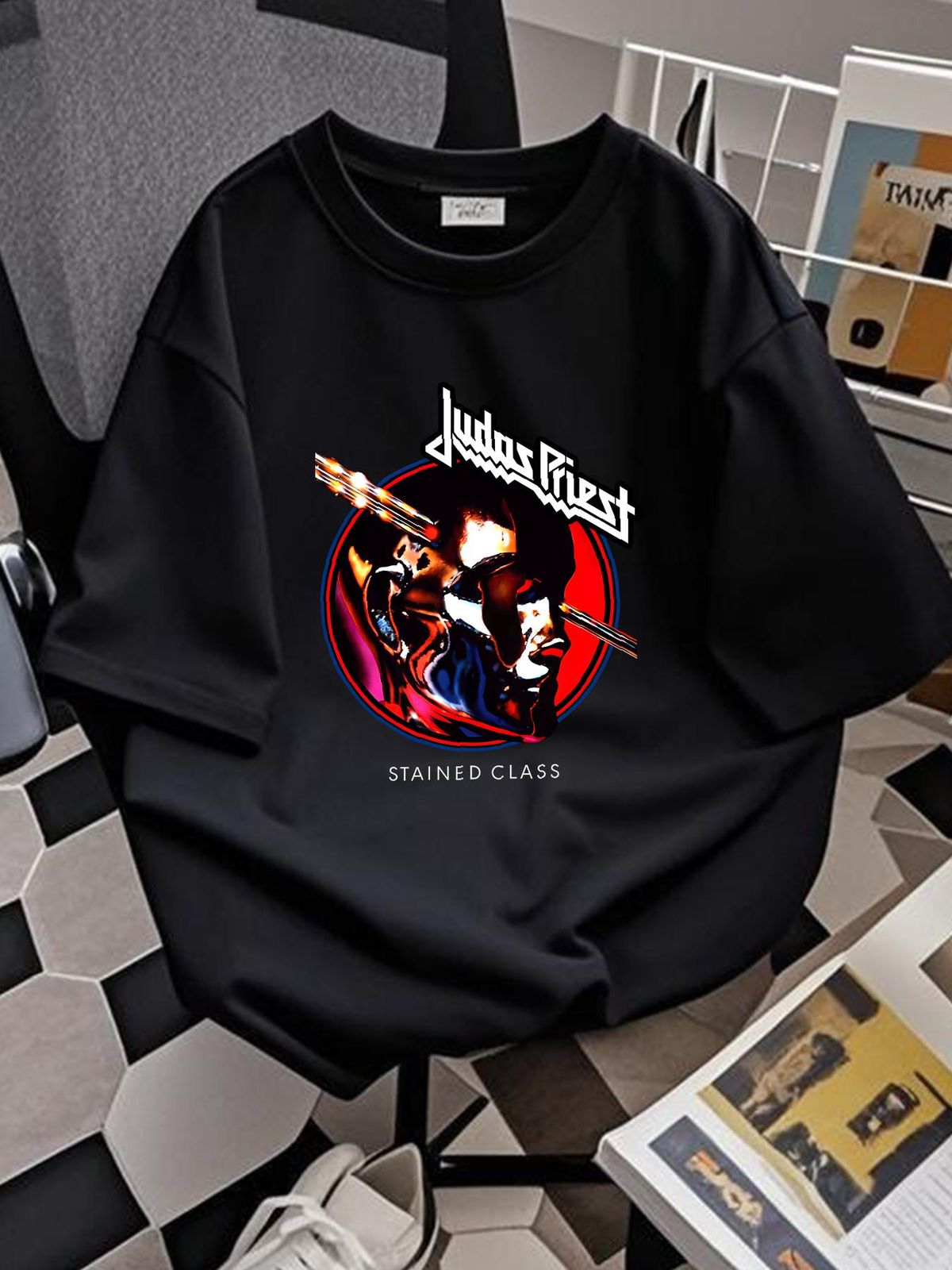 judas Priest Stained Class Album Circle T Shirt Graphic Breathable Versatile Casual Slightly Streetwear Fashion Designer Clothes_viptrois.com