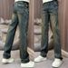 New Spring/Autumn American High Street Retro Distressed Washed Jeans For Men Loose Straight Leg Casual Versatile Floor Length Pants_viptrois.com