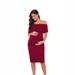 European And American Maternity Dress For Women, Sleeveless, Ruffled, One Shoulder Maternity Dress, Ruffled, Knee Length, Slim Fitting Maternity Dress_viptrois.com