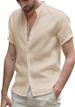 New Men's Solid Color Turn-down Collar Casual Beach Cotton Linen Shirt Short Sleeve Henley Top_viptrois.com