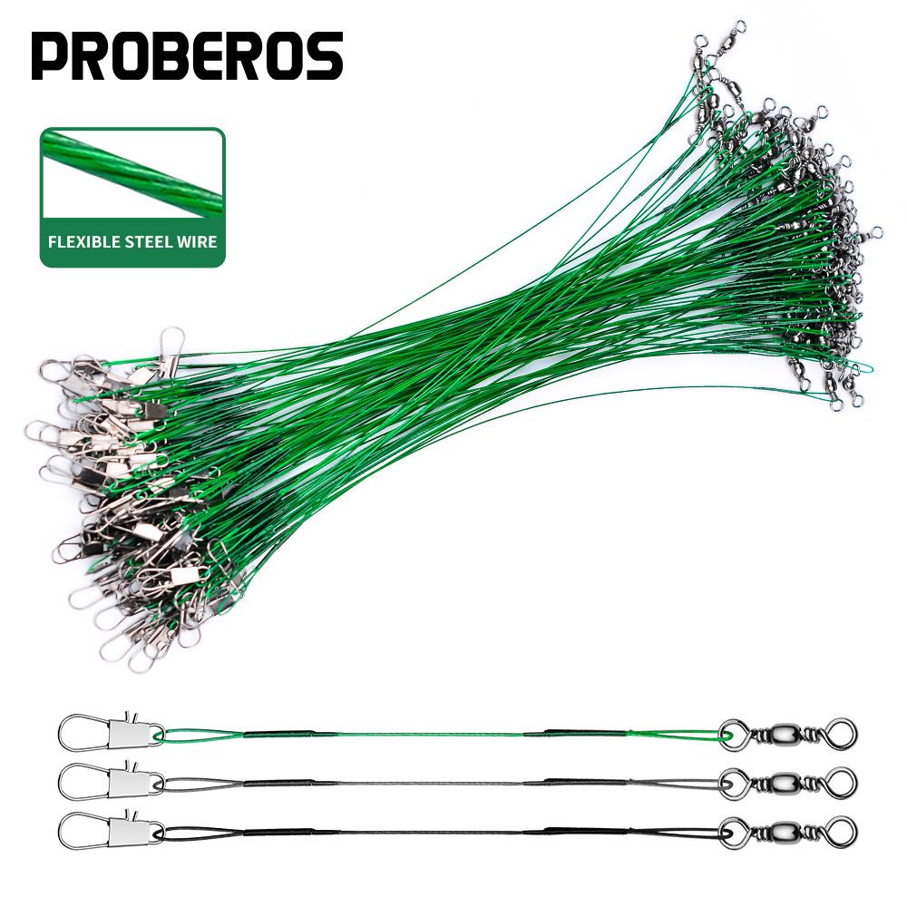 Leader Stainless Anti-Bite With Snap Pin Figure-Eight Ring Steel Wire Line Lure Fishing Gear Accessories Bulk_viptrois.com