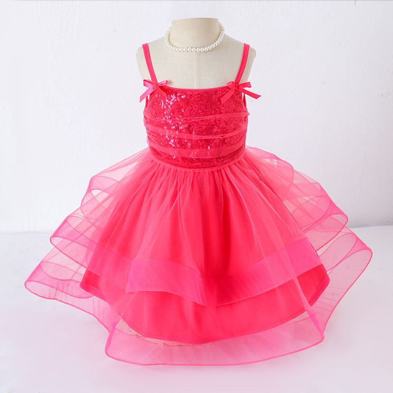 Children's Tutu Dress Girl Flower Girl Summer Birthday Dress Mesh Beaded Suspender Princess Skirt_viptrois.com