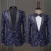 Men's Clothing Men's Dress Sequin Color Changing Flash Bar Dj Nightclub Stage Performance Suit Host Singer Navy Blue Jacket_viptrois.com