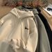 Men's Oversized Hooded Sweatshirt Lazy Style Fleece-Lined Pullover With Side Pockets, Black/White/Gray/Navy/Khaki/Burgundy_viptrois.com