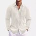 Men's Clothing Men's Solid Color Loose And Comfortable Vertical Striped Long Sleeved Shirt_viptrois.com