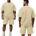 Cross-border European American 2026 New Summer Men's Sports Suit With Jacquard Checkered Pattern And Solid Color_viptrois.com