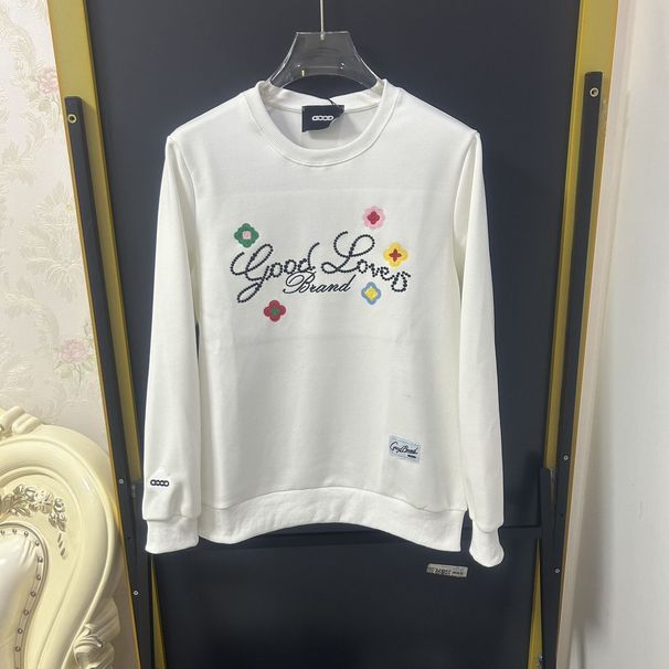 GOODBRAND 3D Embroidery Pure Cotton Lace Slogan Light Luxury Fashion High-end Long Sleeve Unisex Sweatshirt_viptrois.com