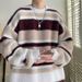 Pure Soft Cozy Color-Block Striped Sweater For Men, New Autumn And Winter Round Neck Inner Layer, Warm Loose Base Knit Top_viptrois.com