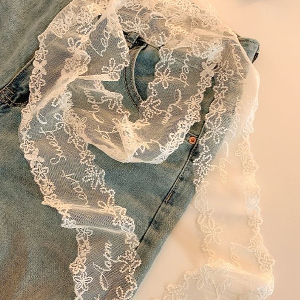 Lace Trim Long Neck Scarf For Women, High-End Feel, 2025 New Spring Summer Decorative Hair Tie Ribbon_viptrois.com