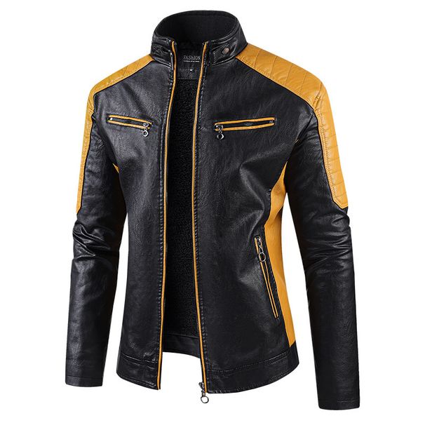 Autumn And Winter New Casual Leather Jacket Men's Jacket Korean Version Slim Trend Velvet Youth PU Leather Jacket Men's Clothing_viptrois.com