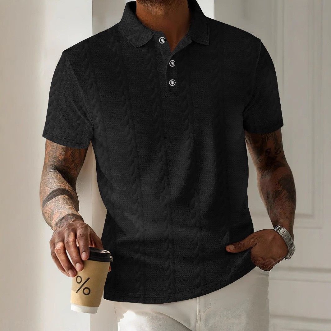 Men's Clothing Summer Polo Shirt T Shirt Simple Solid Color Men's Button Jacquard Short Sleeved Tops Men_viptrois.com